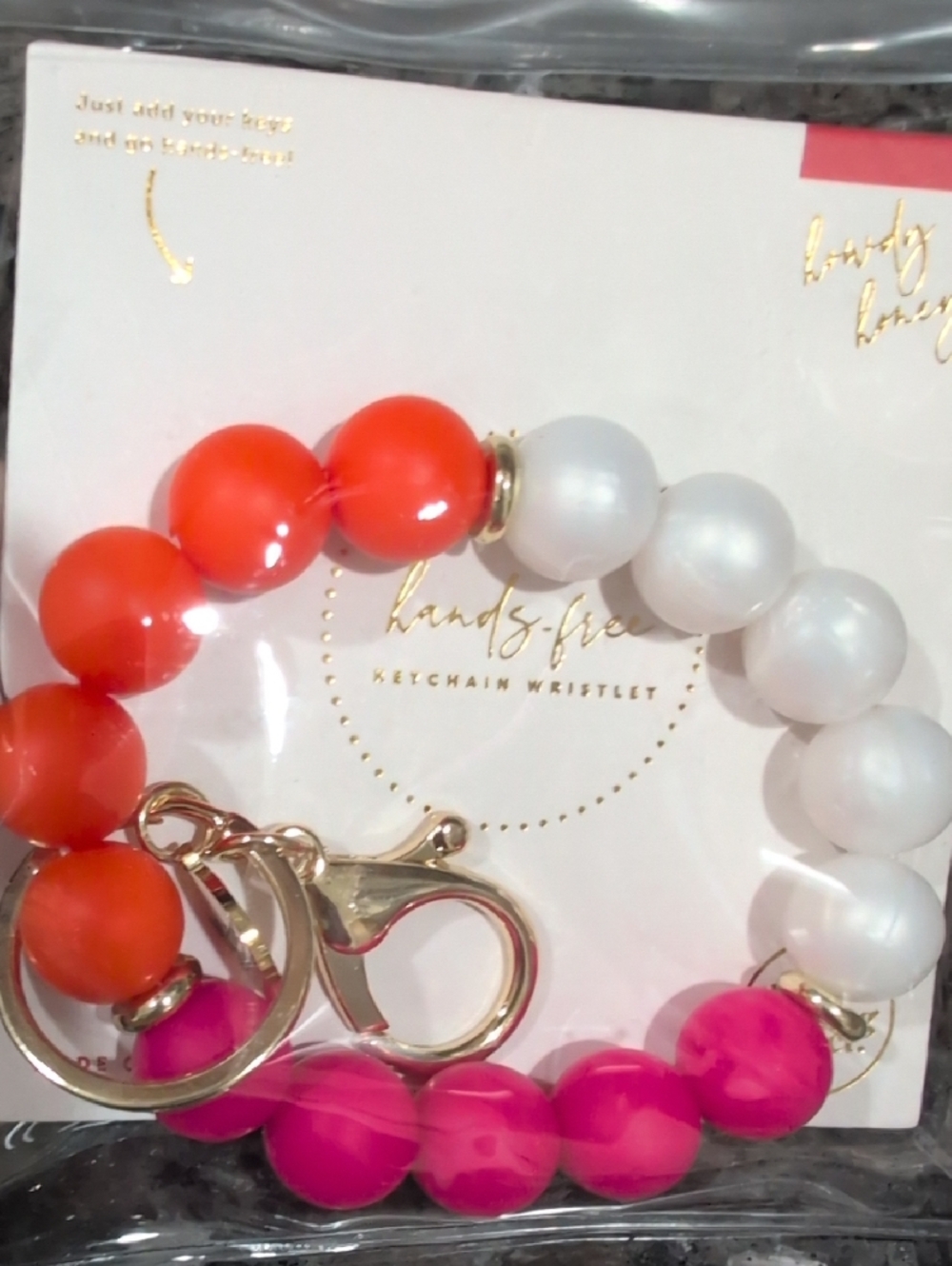 The Darling Effect Hands Free Beaded Keychain Wristlet in Orange, White & Pink - Picture 6 of 7